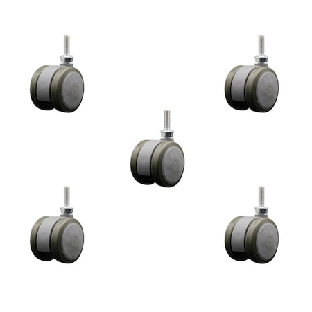 Service Caster 2'' Gray Floor Safe Twin Wheel Casters 5/16 Threaded Stem, 5PK SCC-TS02S50-TPR-GRY-5161810-5